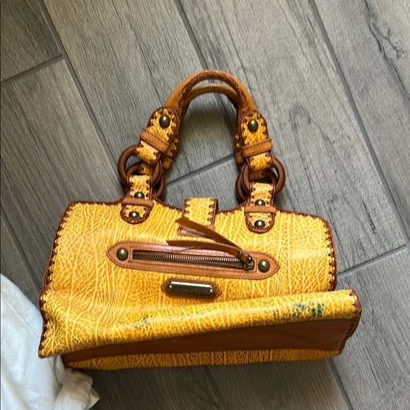 Isabella Fiore Yellow and Brown Satchel with Textured Leather - Picture 1 of 11